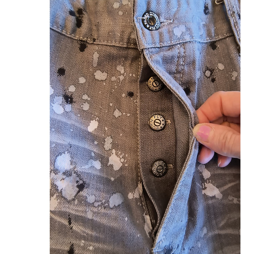 Born Fly Jeans Men's Size 40 Gray Denim Button Fly Straight Leg Paint Splatter - Picture 3 of 16